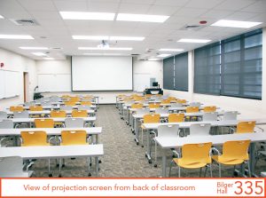 View of projection screen from back of classroom