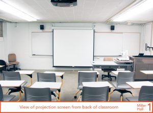 View of projection screen from back of classroom