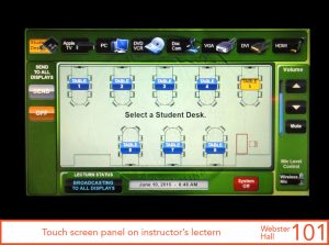 Touch screen panel on instructor's lectern