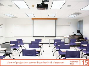 View of projection screen from back of classroom