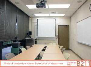 View of projection screen from back of classroom