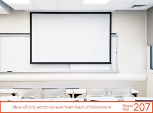 View of projection screen from back of classroom