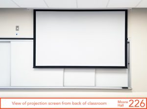 View of projection screen from back of classroom