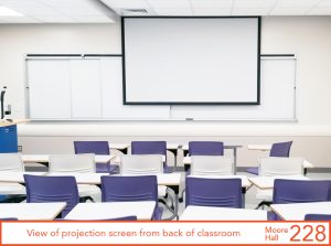 View of projection screen from back of classroom