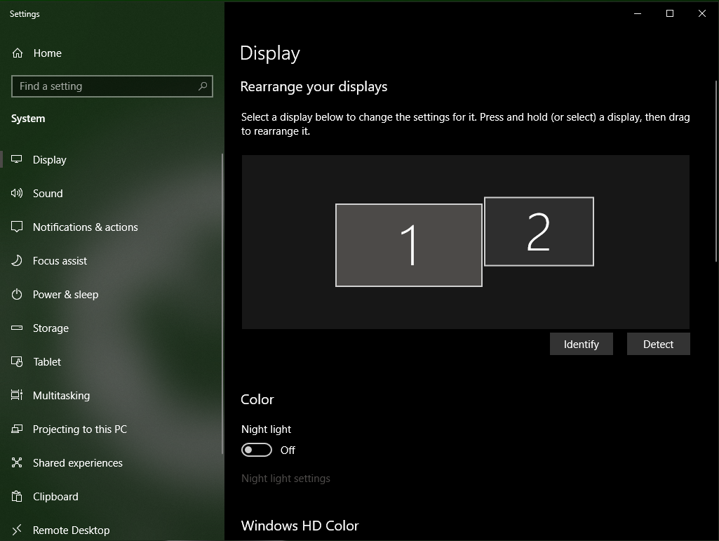 Display Settings indicating "Extended Displays"