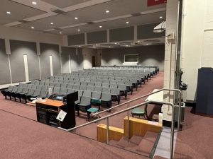 ARCH 205 Stage Right View (Wireless Microphones Located in Nook on the Right)