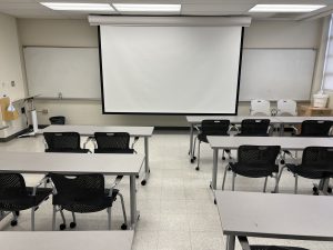 BIL 319A Back of Classroom with Projection Screen View